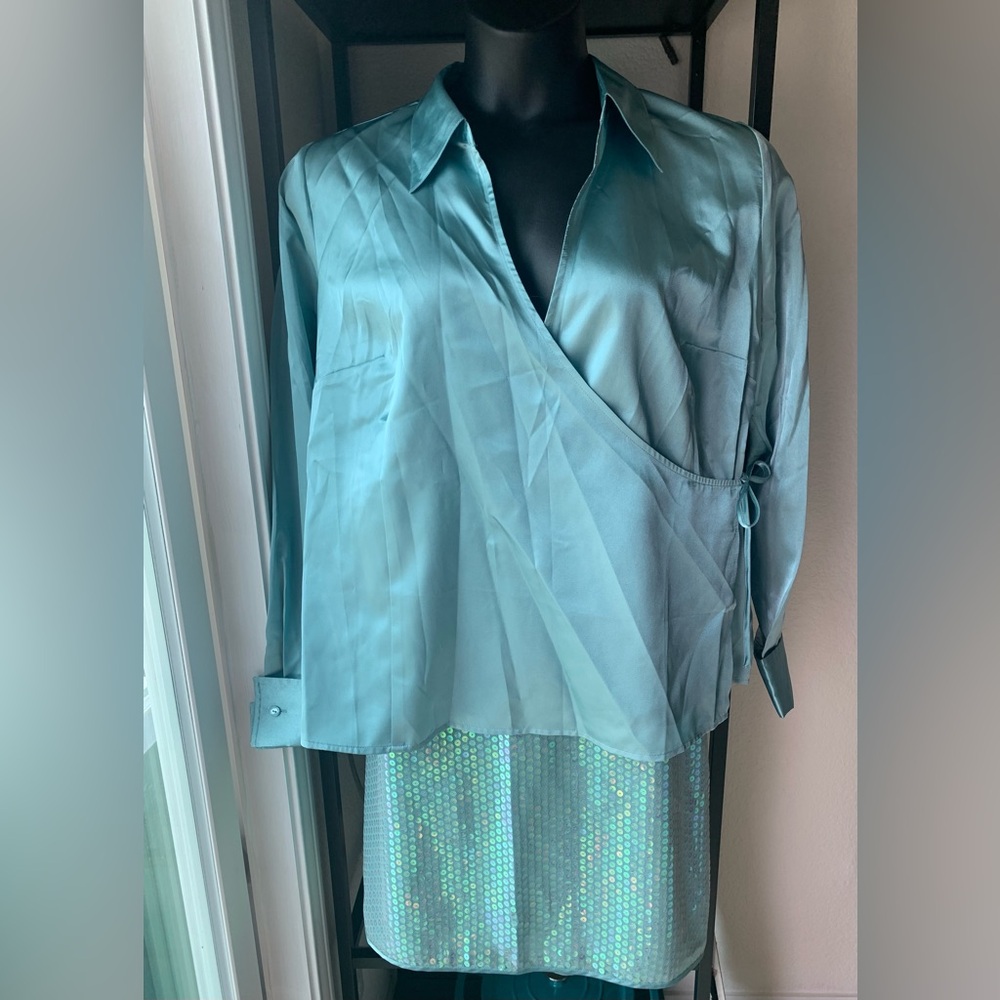Vintage Mint Green Iridescent Sequin Knee Skirt Venezia Mermaid Vibe Aqua Sheen - Picture 12 of 12